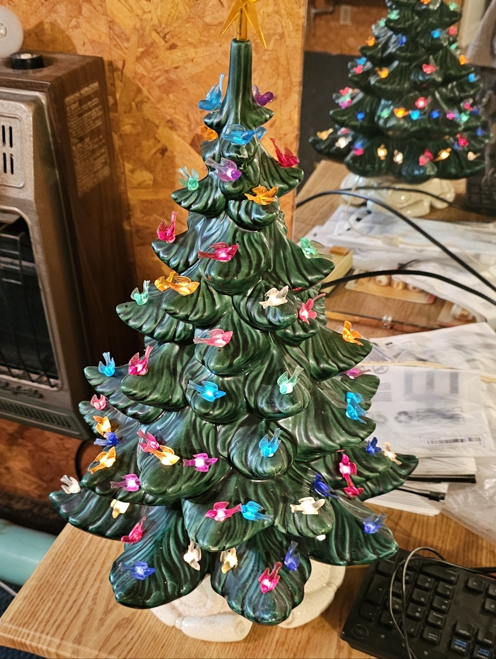 Ceramic Green Light-Up Holiday Tree with Multicolor Bulbs From 1970..